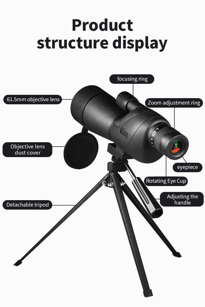 25-75x60 Spotting Scope Zoom Monocular Powerful Telescope Bak4 Prism ED Lens For Outdoor Camping Bird Watching Shooting