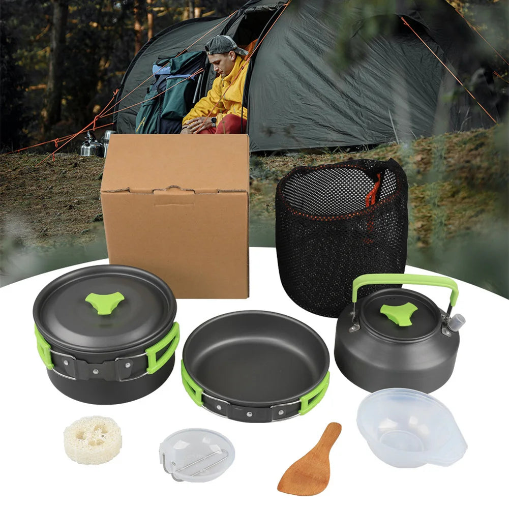 1 Set Outdoor Camping Cookware DS310 Picnic Cooking Set With Cooking Pot Frying Pan Kettle Plastic Bowl Spoon Dropship