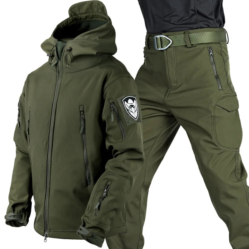 2023 Shark Skin Soft Shell Winter Plush Thickened Mountaineering Tactics Training Windproof IX7 Combat Trousers Jacket Suit