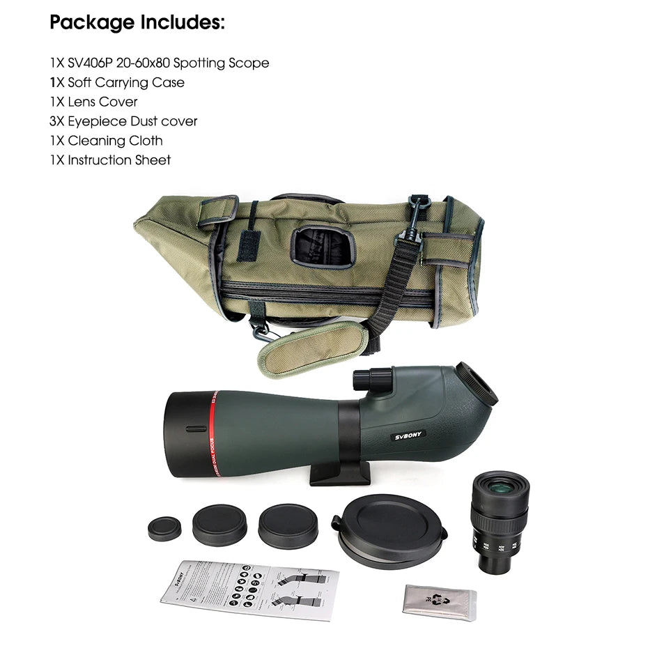 SVBONY Telescope SV406/SV406P ED Spotting Scope 20-60x80/25-75X100/16-48X65 Dual Focus IPX7 Waterproof for BirdWatching Archery