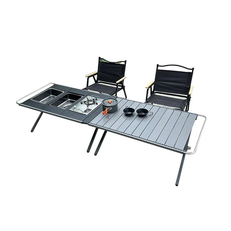 Portable Outdoor Camping Aluminum Alloy Table Lightweight Picnic Dinner Desk IGT Tactical Table Folding Includes Wooden Chairs