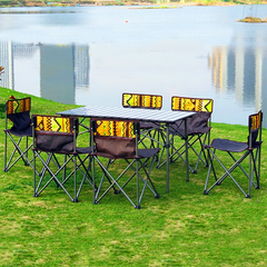 Folding Table and Chair Set for Camping, Outdoor, Beach, Barbecue, Self-Driving, Picnic Table, 7 Piece Set