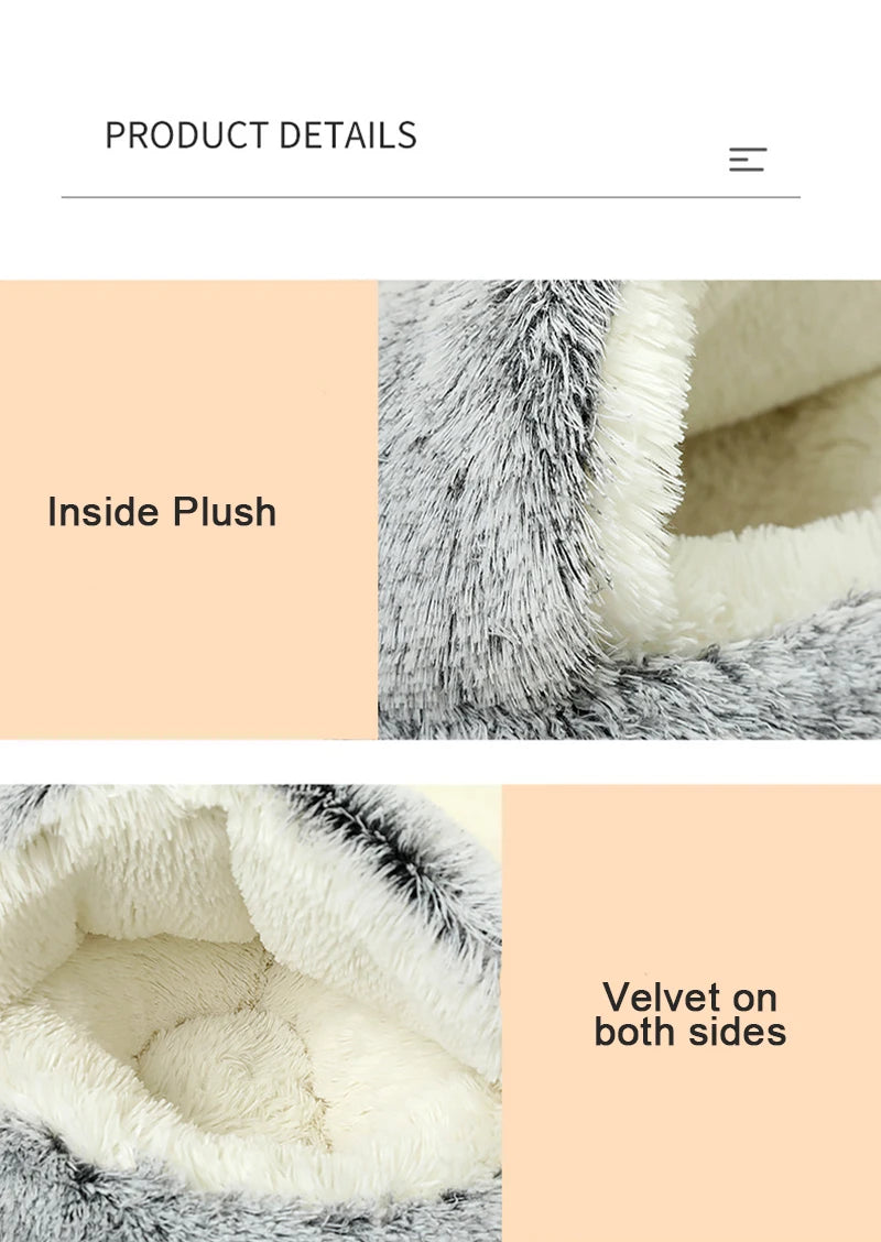 Plush Round Cat Bed Pet Mattress Warm Soft Comfortable Basket Cat Dog 2 in 1 Sleeping Bag Nest for Small Cat Puppy