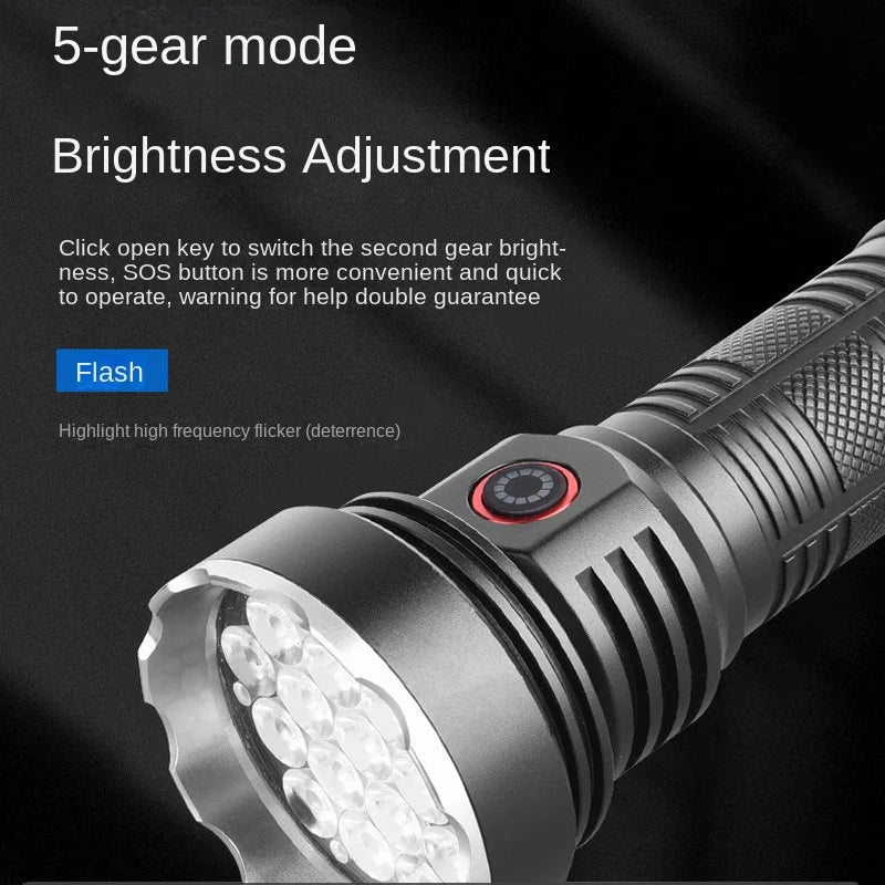 High Power Rechargeable LED Flashlight with 19/31/55 lamp beads Self-defense Torch aluminum  Lantern edc Flashlights for Camping