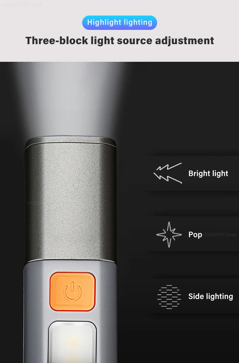 New Xiaomi Portable LED Flashlight USB Rechargeable with Hook Zoomable Torch Outdoor Camping Hiking Long-range Emergency Lantern