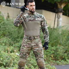 HAN WILD Tactical Combat Suit Long Sleeves Outdoor Sport Uniform Men Clothing Shirts Camo Hunting Fishing Pants Climbing Clothes