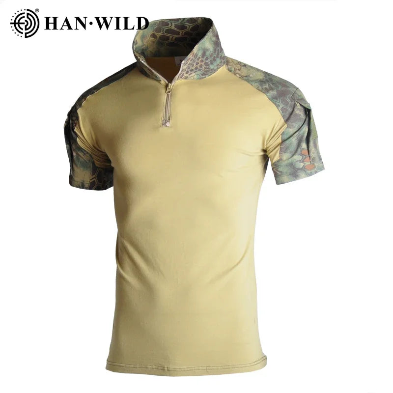 HAN WILD Camouflage Tees Men Tactical Shirt Cotton Climbing Shirts Combat T-Shirt Airsoft Paintball Camping Hunting Clothing