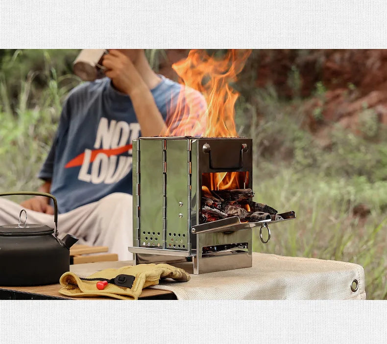 Camping Picnic Portable Folding Charcoal Oven Outdoor Grill New Style Outdoor Folding Wood Stove Mini Stainless Steel Oven Gift