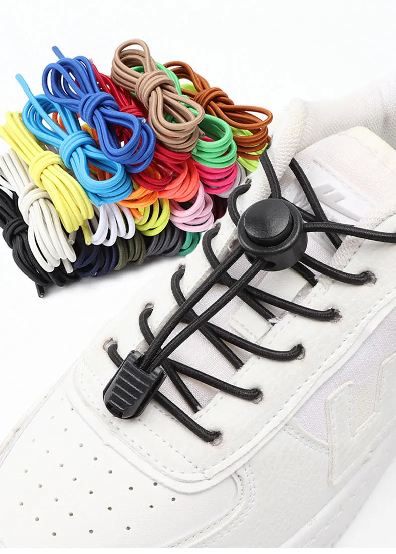 No Tie Shoe Laces Suitable for All Shoes Round Spring Lock Elastic Shoelaces Quick Wear in 1 Second Hiking Sports Lazy Shoelace