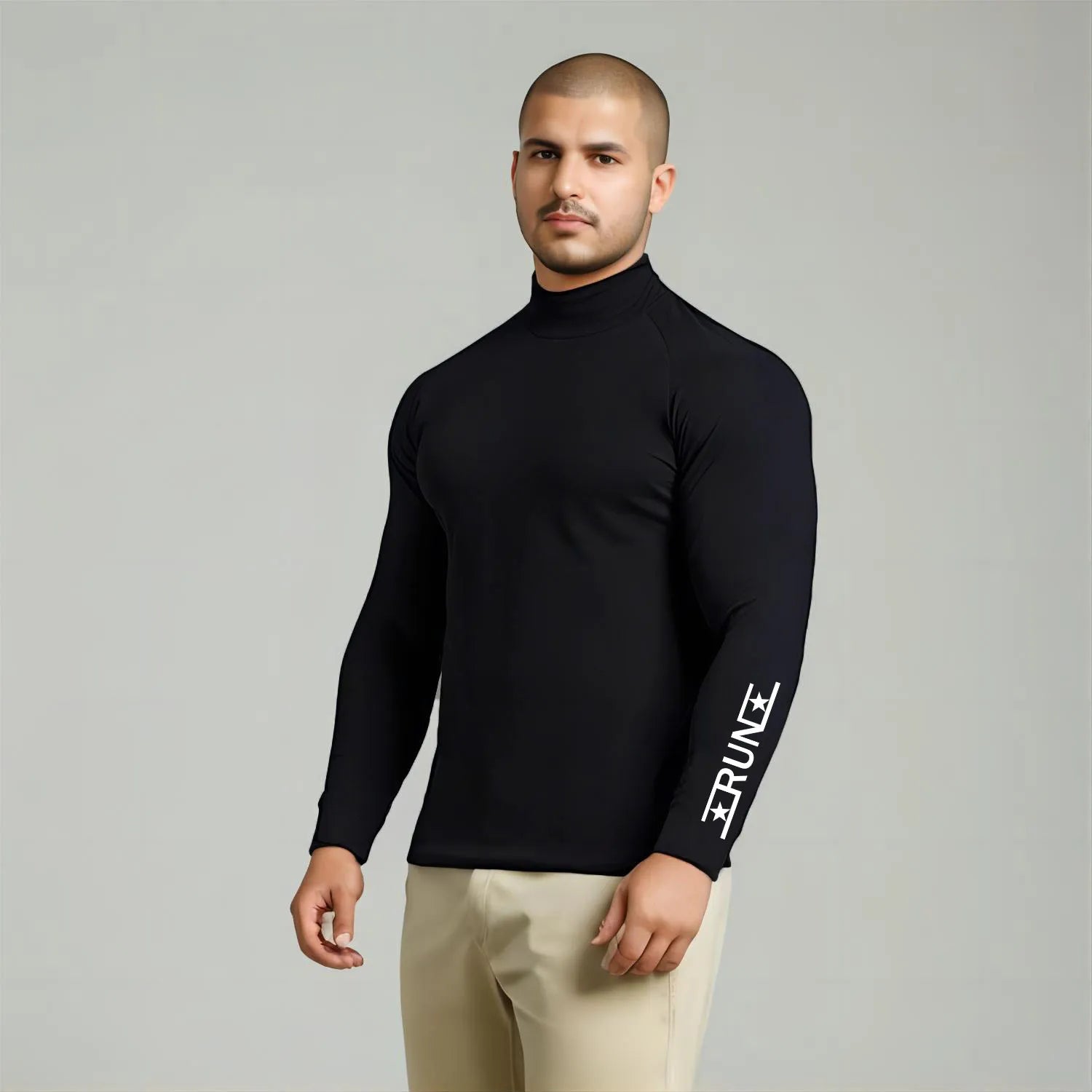 Fitness Sports T-shirt Men's Long Sleeve Compression Shirt Running Training Top Gym Clothing High Neck Bodybuilding T-shirt