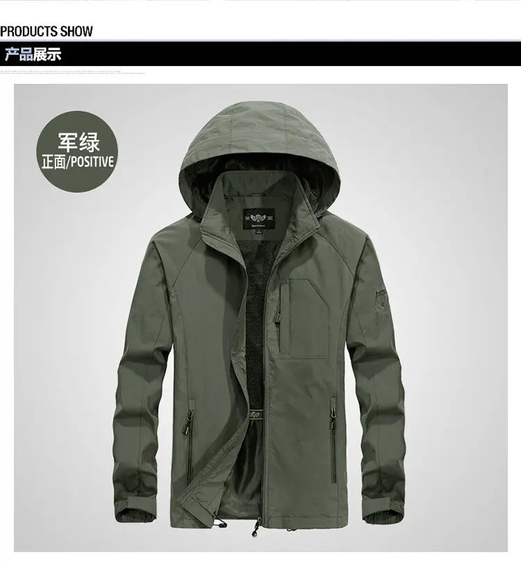 Fashion Men's Casual Windbreaker Jackets Hooded Jacket Man Waterproof Outdoor Soft Shell Winter Coat Clothing Warm Plus Size