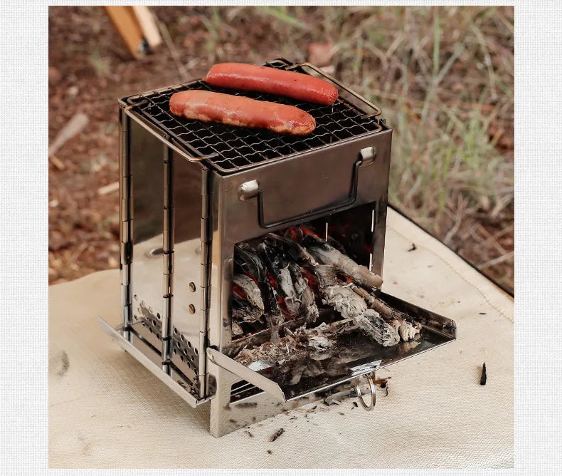 Camping Picnic Portable Folding Charcoal Oven Outdoor Grill New Style Outdoor Folding Wood Stove Mini Stainless Steel Oven Gift