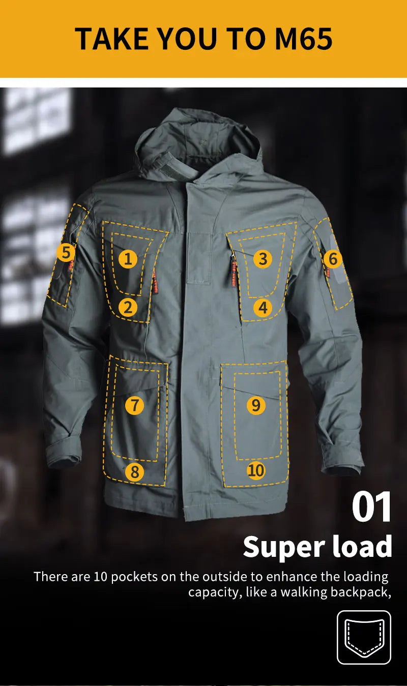 HAN WILD M65 Jacket Fans Combat Men Clothing Hunting Windbreaker Jackets Windproof Flight Pilot Coat Hood Climbing Jacket