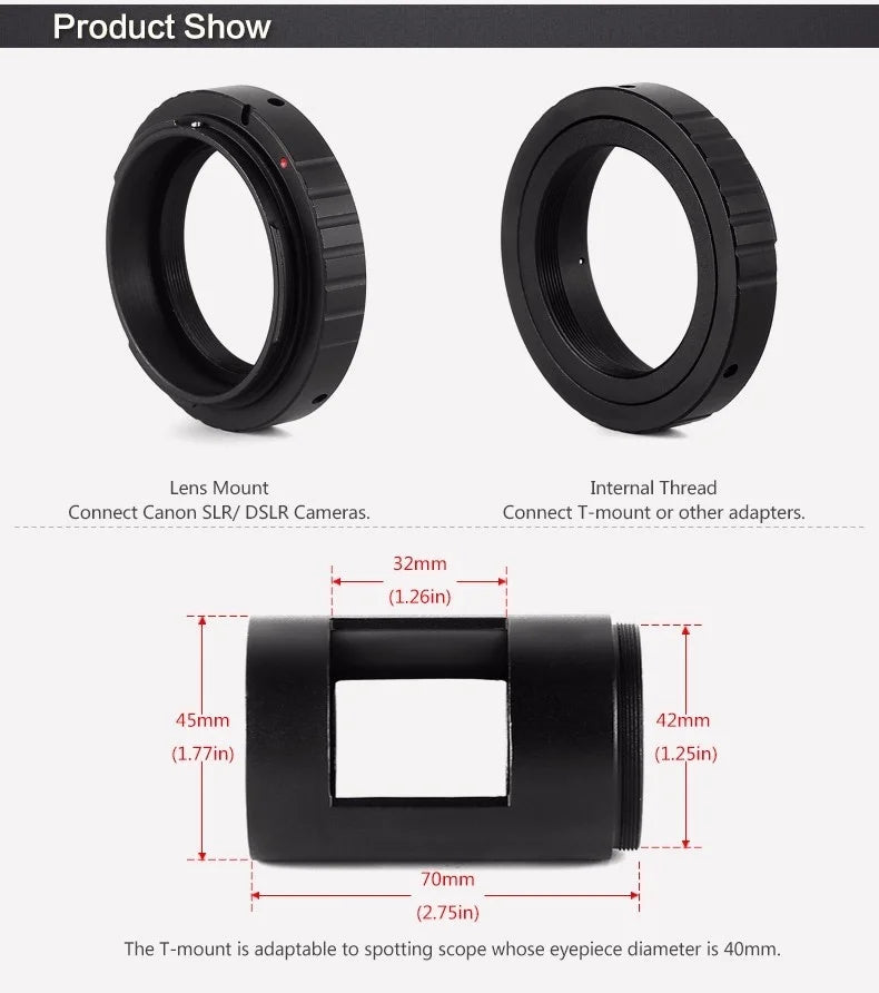 NEW T Ring For Canon Nikon Sony Olympus Pentax SLR DSLR Camera Adapter + M42 Thread Mount Tube Spotting Scope Monocular Adapter