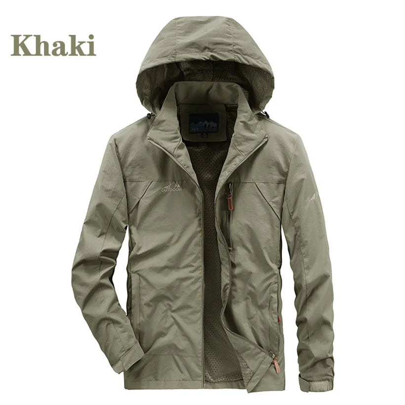 US Hot Sale Men 5XL Soft Shell Hiking Jacket Outdoor Multi-pocket Hooded Windproof Tactical Plus Size Camping Safari Windbreaker