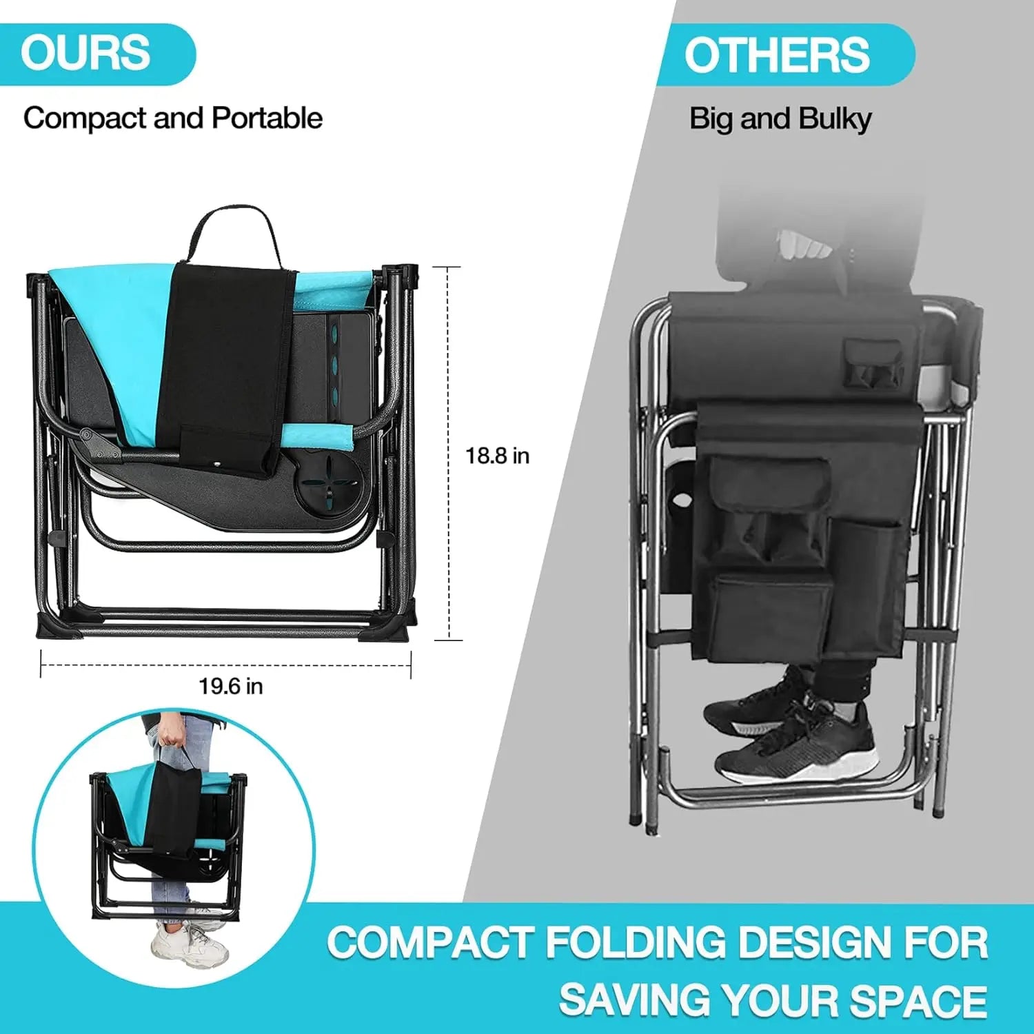 Camping Chair with Side Table and Storage Pockets, Portable Folding Directors Chair, Heavy Duty Camp Chair for Adults Outdoor