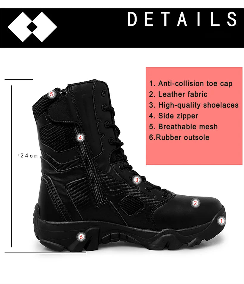 Hot Sale Men’s Tactical Boots Autumn Lightweight Plus Size Side-zip Mesh US Combat Boots Outdoor Durable Hiking Desert Work Boot