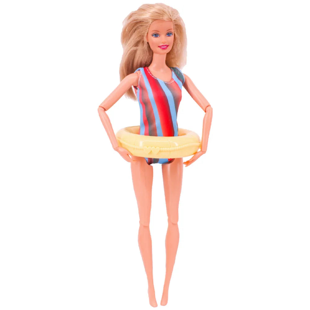 Doll Accessories Swimming Circle,Swimsuit,Skateboard,Canoe, Motorboat,Life Jacket,For Barbiees&Ken Doll Sunbathing On The Beach