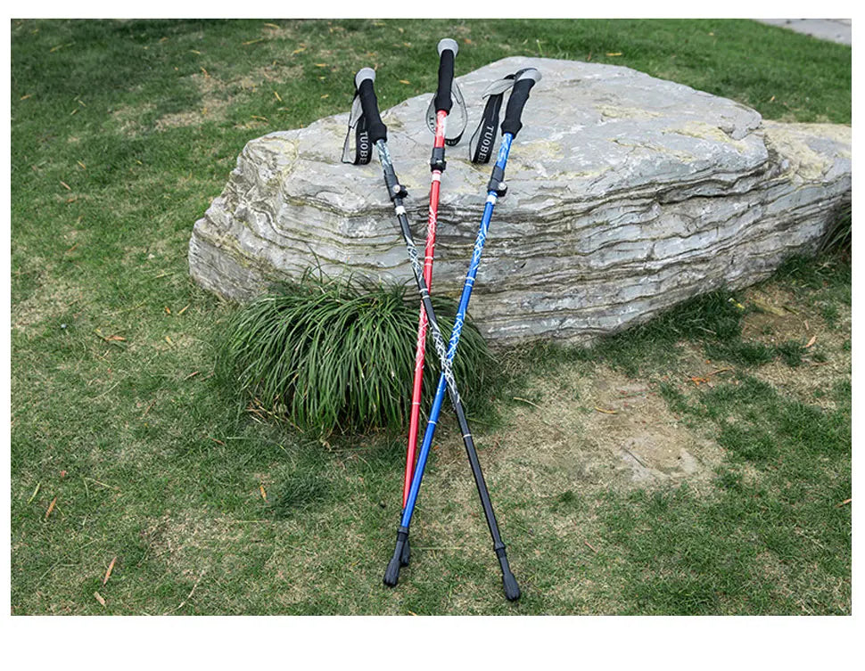 5-Section Portable Outdoor Fold Trekking Pole Walking Hiking Stick Telescopic Club For Nordic Elderly Camping Walking Poles