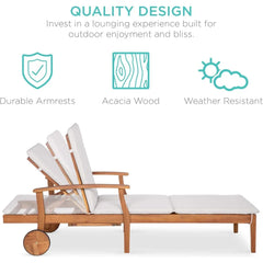 Poolside W/Slide-Out Side Table Outdoor Chair Foam-Padded Cushion Folding Bed 79x26in Acacia Wood Chaise Lounge Chair Recliner