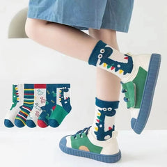 5Pairs/lot Children Socks for Girls Cotton Cute Outdoor Travel Sports Socks Animal Dinosaur Causual Sports Clothes Accessories