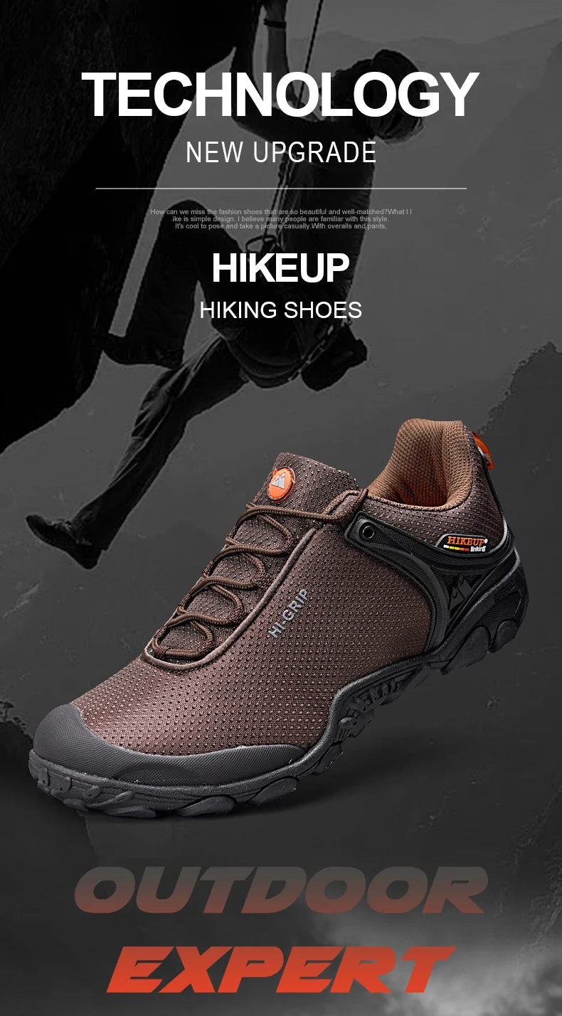 HIKEUP New Hiking Shoes Elevated Insoles Wear-resistant Outdoor Sport Men Shoes Lace-Up Men's Climbing Trekking Hunting Sneakers