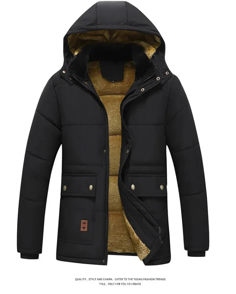 New Winter jacket warm fleece thickened Fur Collar hooded jacket men's waterproof outdoor soft shell fashion leisure windbreaker