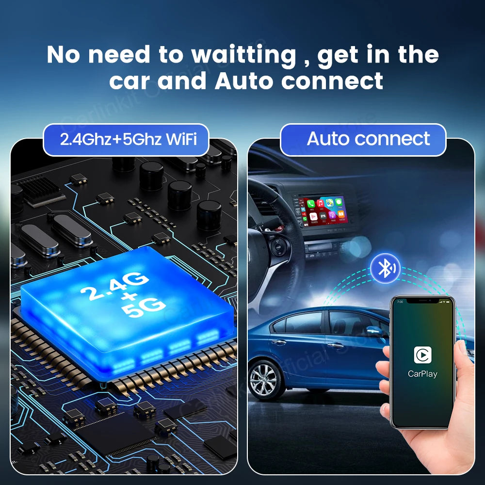 CarlinKit 5.0 Wireless Android Auto CarPlay AIBox Wireless Adapter Spotify Waze Car Navigation Box WiFi BT Wireless Auto Connect