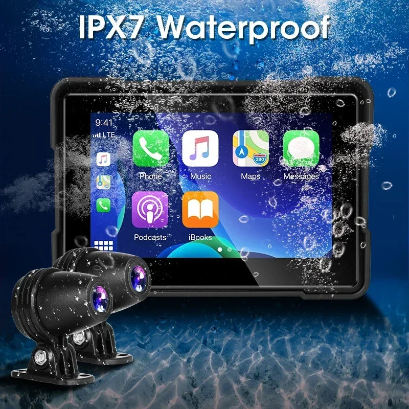 5" inch Motorcycles Navigation GPS DVR Wireless CarPlay Android Auto Portable Smart Display IPX7 Waterproof HD Recording Camera