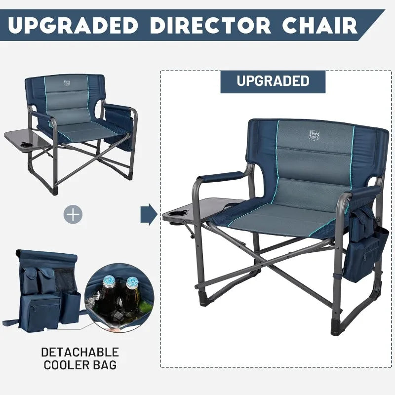 XXL Upgraded Oversized Directors Chairs with Foldable Side Table, Detachable Side Pocket, Heavy Duty Folding Camping Chair up