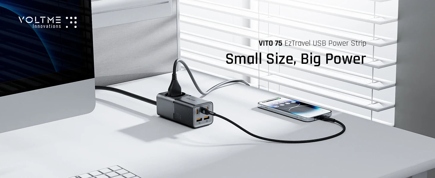 VOLTME 75W Charging Station USB C Charger Portable Power Strip for iphone 15 GaN Desktop Charger Super Fast Charging For Samsung