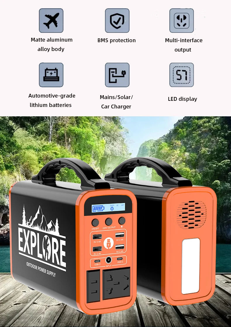 400W Portable Power Station 220V/110V AC Solar Generator Outdoor Emergency Mobile 60000mAh LiFePO4 External Battery For Camping