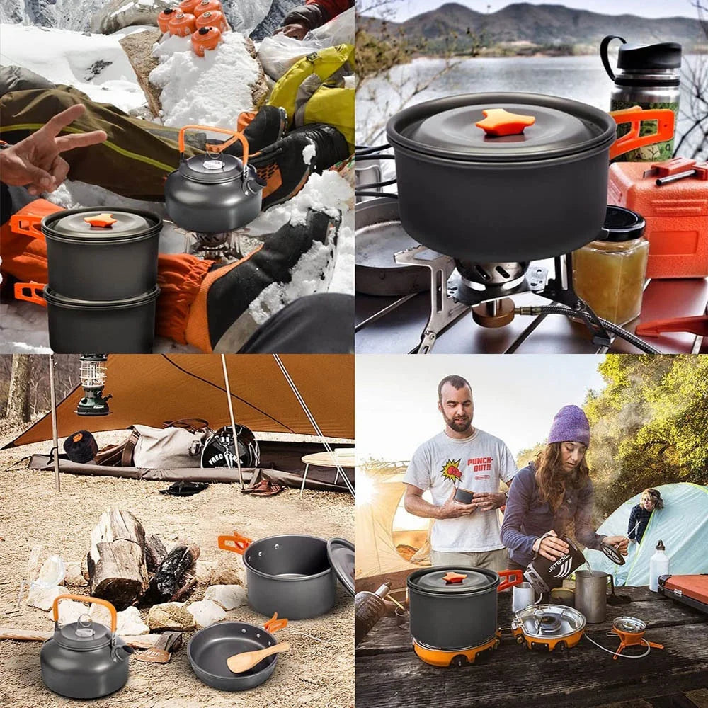 Camping Cooking Set Outdoor Aluminum Lightweight Equipment Camping Cookware Kit For Traveling Trekking Hiking Supplies