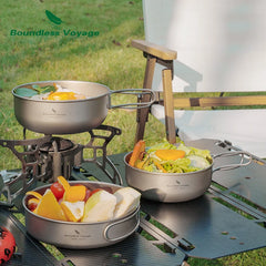 Boundless Voyage Outdoor Camping Titanium Bowl Pan Plate Dish Set 3pcs Ultralight Cookware Tableware Outdoor Dinnerware Ti2031C