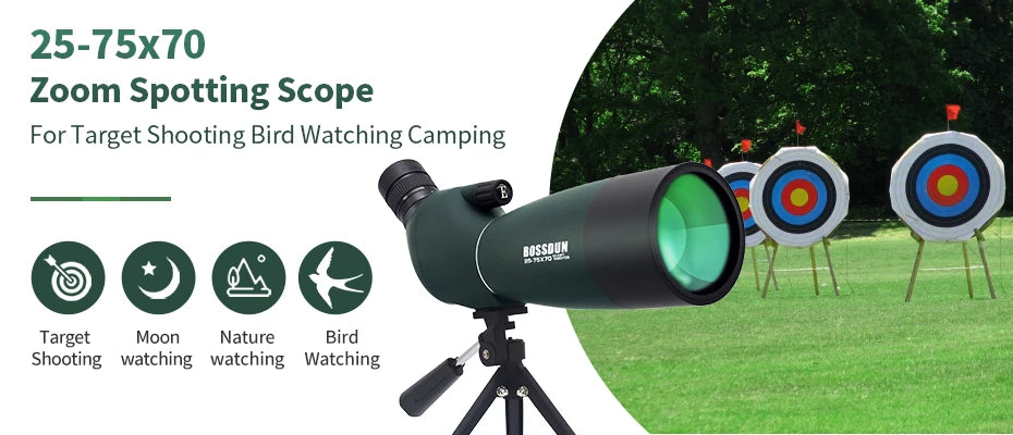 25-75x70 HD Spotting Scope Zoom Monocular Telescope BAK4 Prism ED Lens IPX6 Waterproof for Target Shooting Bird Watching Camping