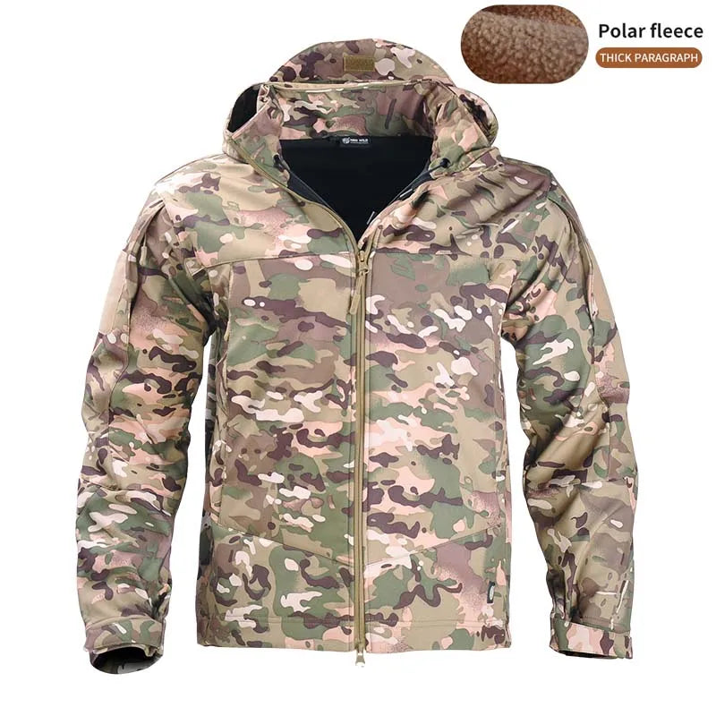 HAN WILD Tactical Jacket Men Soft Fleece Coat Waterproof Camo Jackets Airsoft Men Clothing Outdoor Airsoft  Climbing Windbreaker