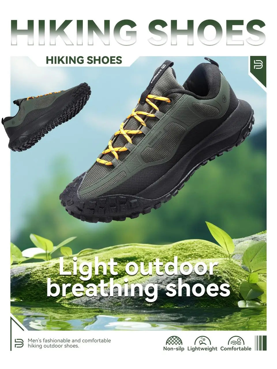 Baasploa New Men Hiking Shoes Anti Splash Water Outdoor Sneakers for Men Comfort Casual Sneakers Male Non-Slip Wear Resistant