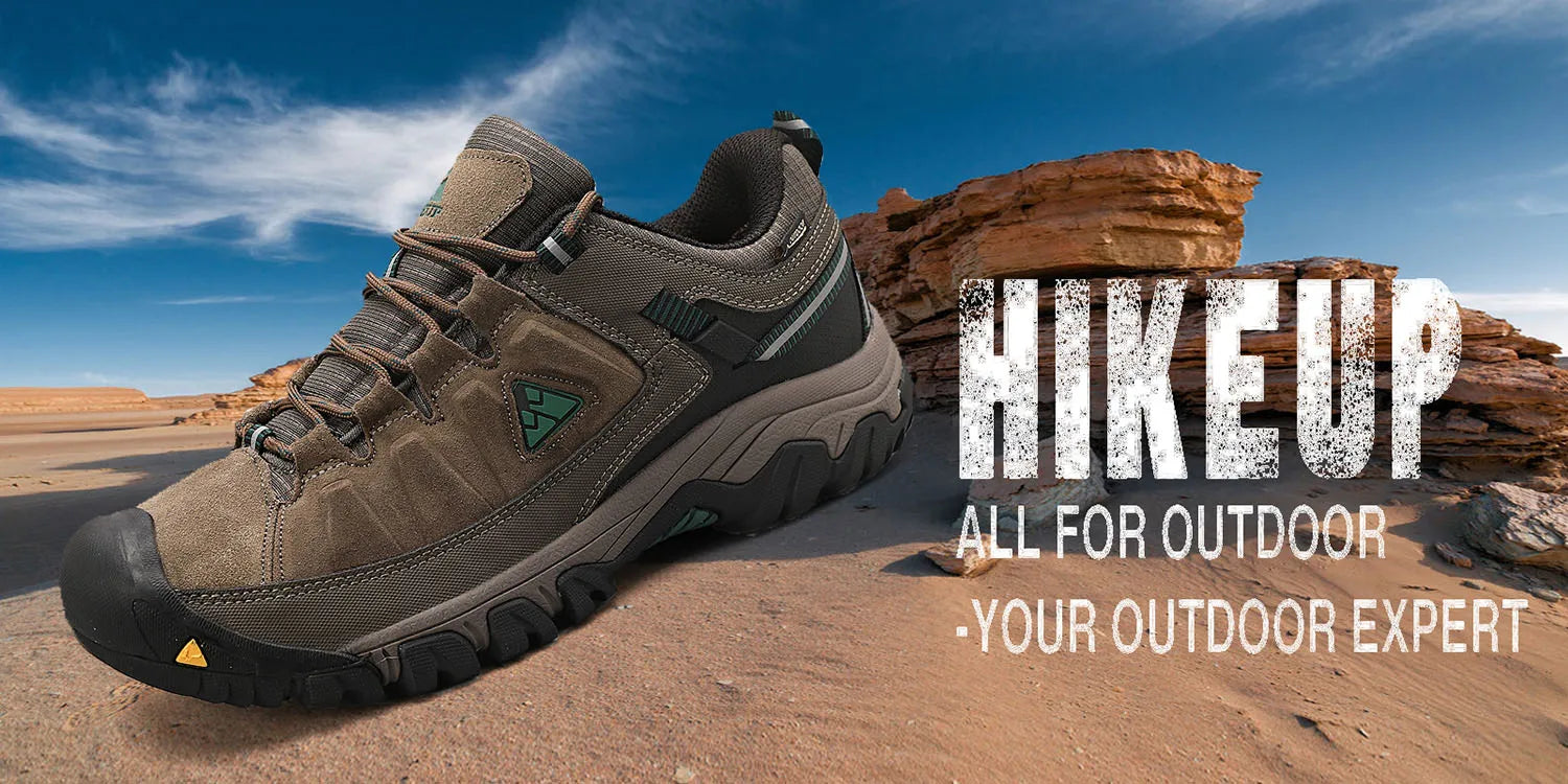 HIKEUP New High Quality Men Hiking Shoes Durable Leather Climbing Shoes Outdoor Walking Sneakers Rubber Sole Factory Outlet