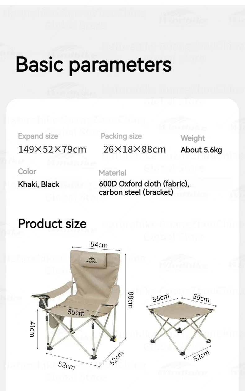 Naturehike Folding Lounge Chair Detachable Stool Table Adjustable Height for Camping Outdoor Fishing Portable Armchair Recliner