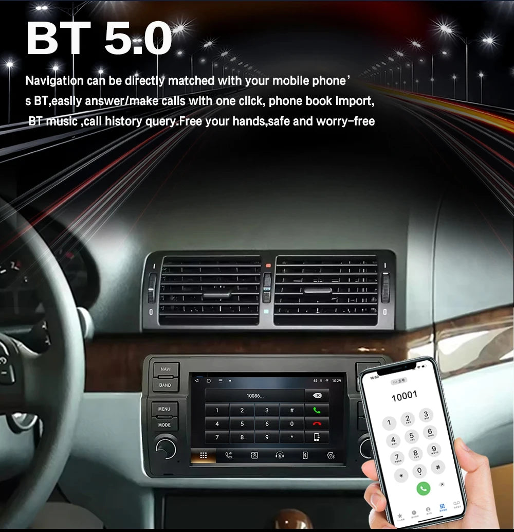 Junuse 7" Android 12 Radio For BMW S3 E46 Car Stereo Multimedia 318/320/325/330/335 M3 1998-2006 Wireless CarPlay AUTO GPS DSP