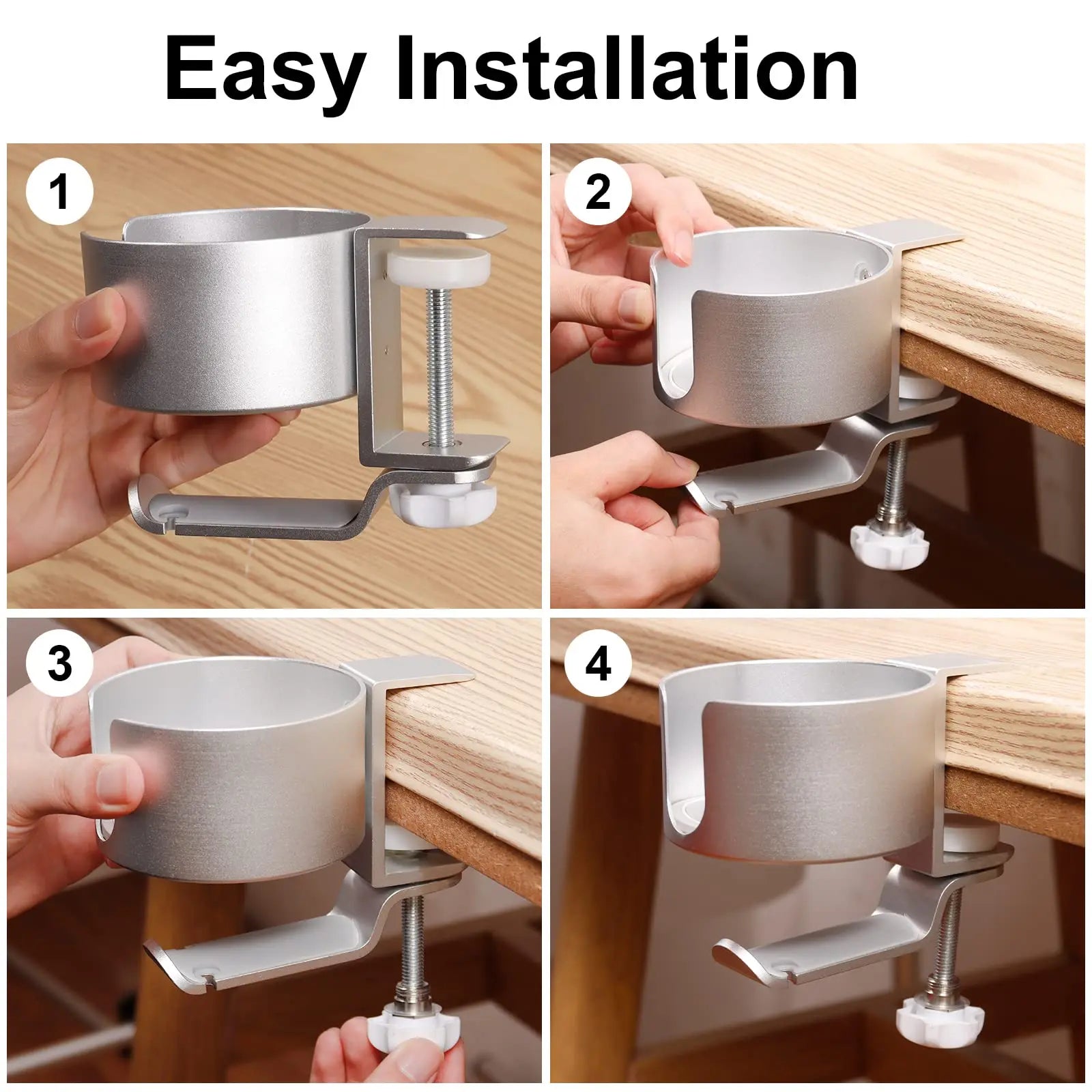 Desk Cup Holder Metal Under Desk Headphone Hanger Anti-Spill Rotating Cup Holder Clamp on Table Chair Coffee Mugs Bottles Rack