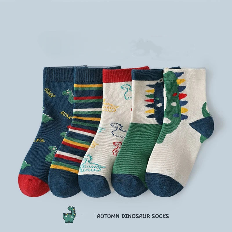 5Pairs/lot Children Socks for Girls Cotton Cute Outdoor Travel Sports Socks Animal Dinosaur Causual Sports Clothes Accessories