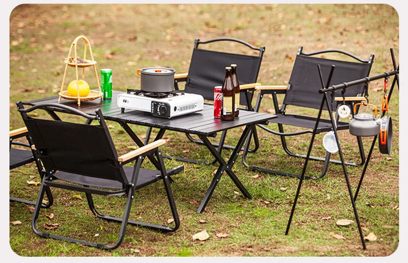 Folding Outdoor Table and Chair Set with Solid Wood and Aluminum Alloy for Picnic and Camping Coffee Tables Rolling IGT Wildmini