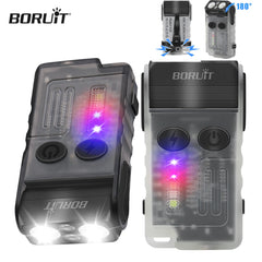 BORUiT V20 180Rotation Powerful LED Flashlight Keychain USB-C Rechargeable Spotlight Camping Fishing Torch Alarm Emergency Lamp