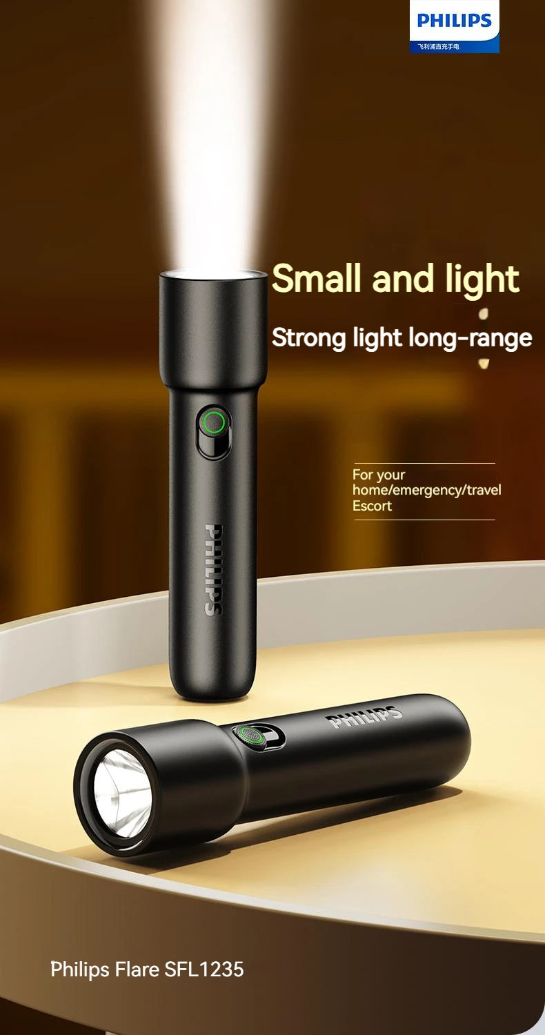 Philips 2024 New EDC Portable Flashlight Rechargeable LED Flashlights for Defensa Personal Self Defense Camping Hiking