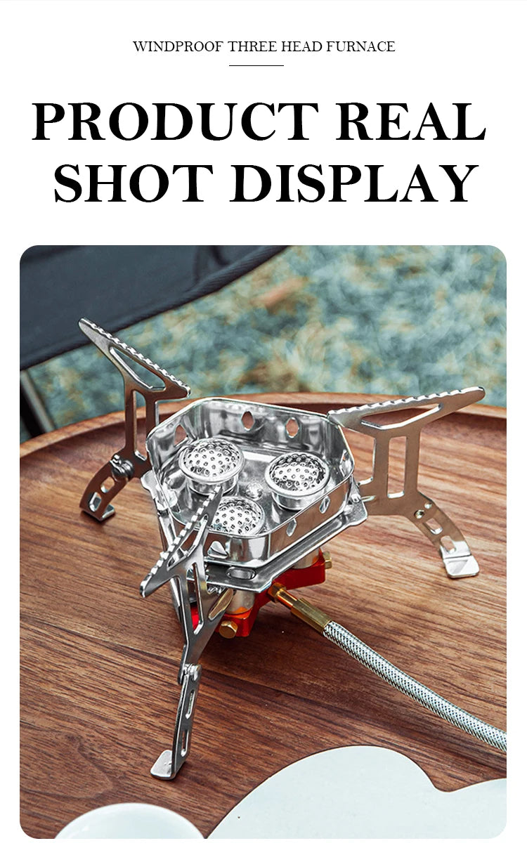 Outdoor portable stove head windproof three-head stove split folding stove head stainless steel climbing camping stove head