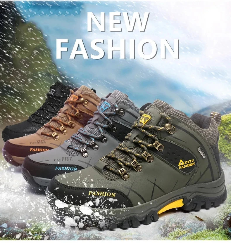 Brand Men Winter Snow Boots Waterproof Leather Sneakers Super Warm Men's Boots Outdoor Male Hiking Boots Work Shoes Size 39-47