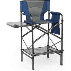 Tall Folding Chair, 30.7" Seat Height Directors Chair High Foldable Bar Stool with Side Table Cup Holder, Folding Chair