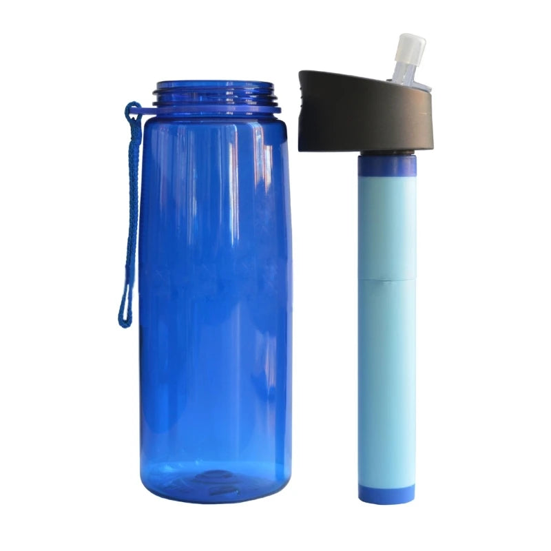 650ml Camping Survival Emergency Water Filter Filtration Bottle, Sports Water Purifier Bottle Water Kettles with Filter