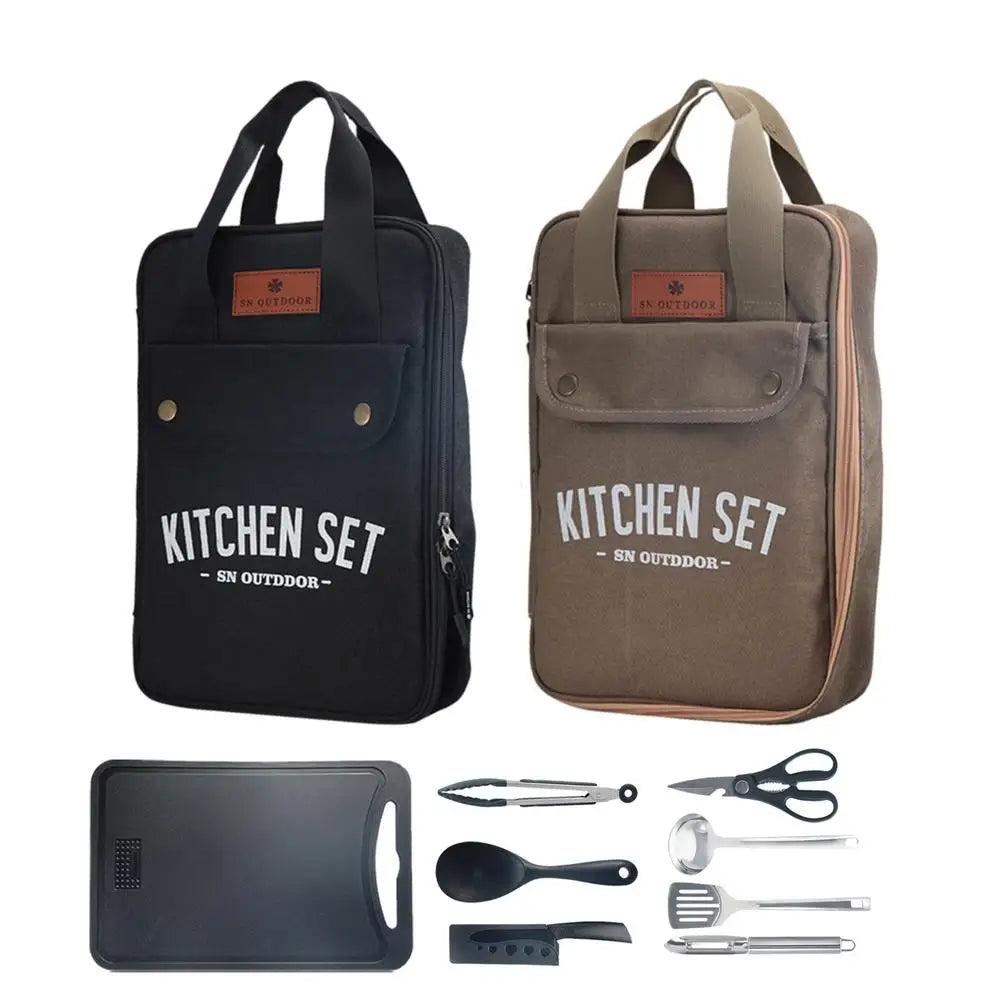 8pcs/set Camping Kitchen Cookware Set Portable Camp Kitchen Set Spatula And Cutting Board Storage Bag Set Camping Kitchenware